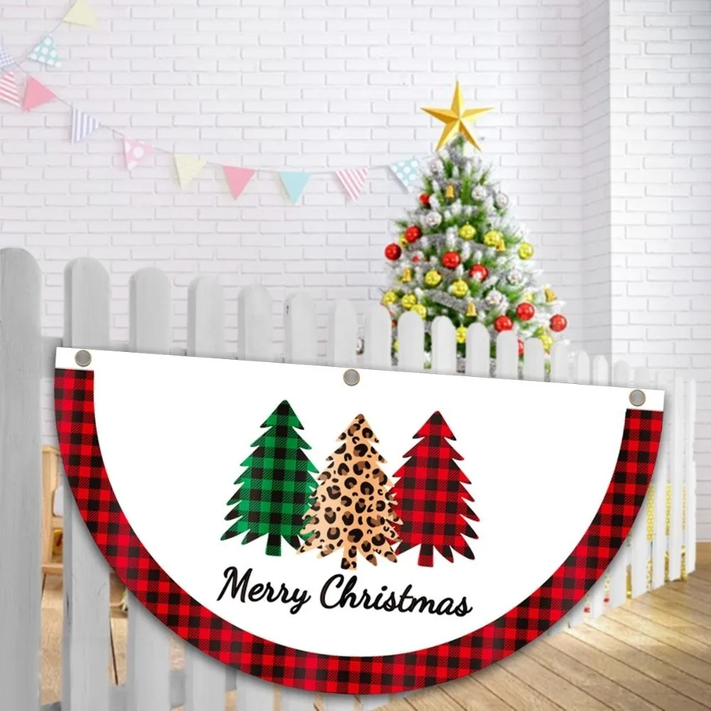 Festive Christmas Hanging Flag Snowman Fan Shape Bunting Flag Holiday Decor Xmas Tree Door Hanging Home Decor