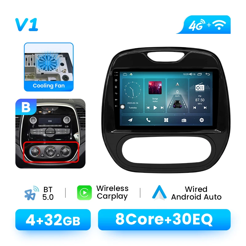 XONRICH 9 "Android 14 autoradio voor Renault Captur CLIO Samsung QM3 (2011-2018) | Draadloze CarPlay GPS DSP multimediaspeler