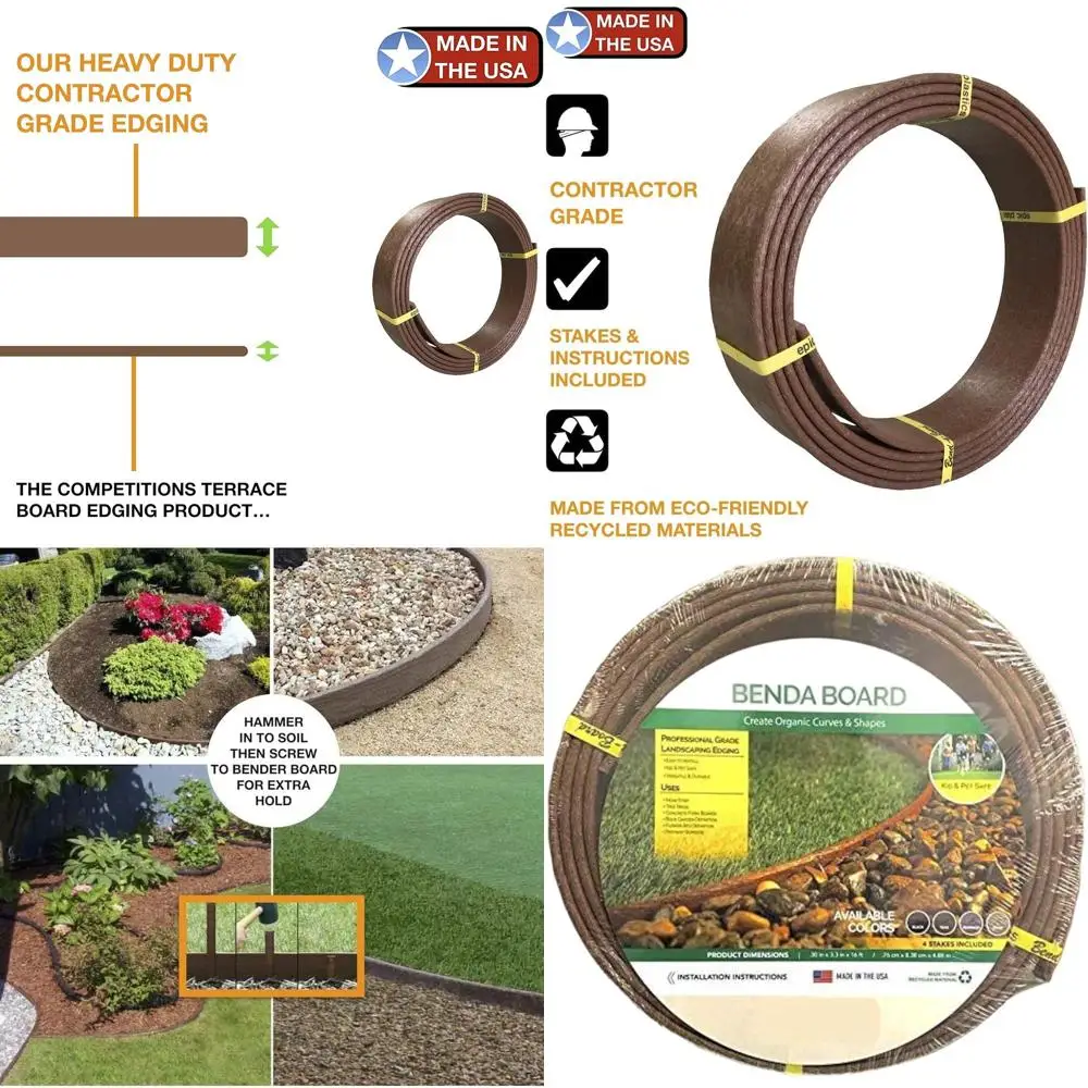 

Прочный комплект для ландшафтной окантовки — высота 3,3 x 16 футов для садовых кашпо и дорожек с 4 кольями