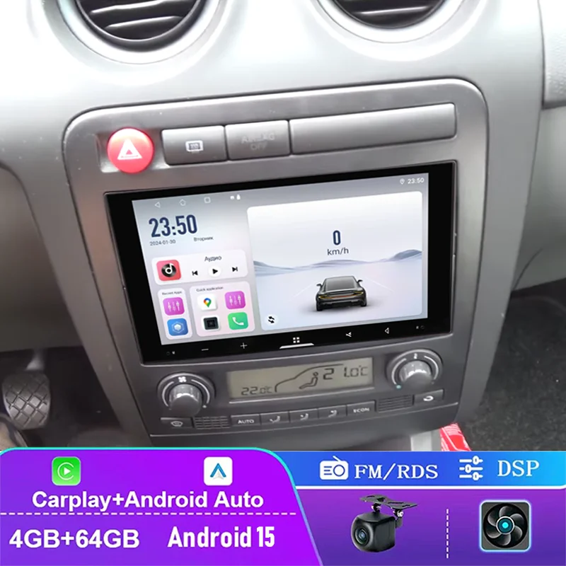 

7" 4+64GB For Seat Ibiza III 2002-2008 Car Radio Wireless CarPlay Android 15 Auto QLED Screen Head Unit Plug & Play