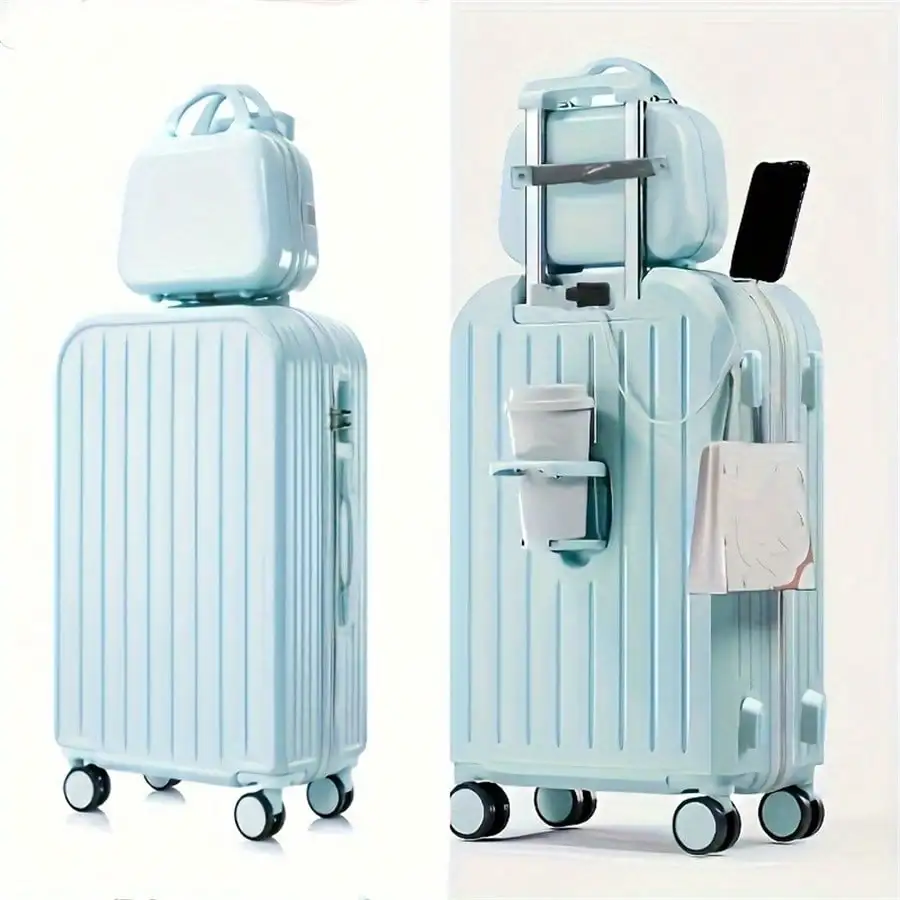 2 Pcs, 20 Inch Hardside Luggage Carry On Luggage With Cup Phone Charger Hard Shell Suitcases With Spinner Wheels Travel Suitcase Suit Case Travel Luggage Carry On Suitcase Set Luggage Set Luggage Case Trolley Suitcase Spinner Suitcase Hardshell Suitcase