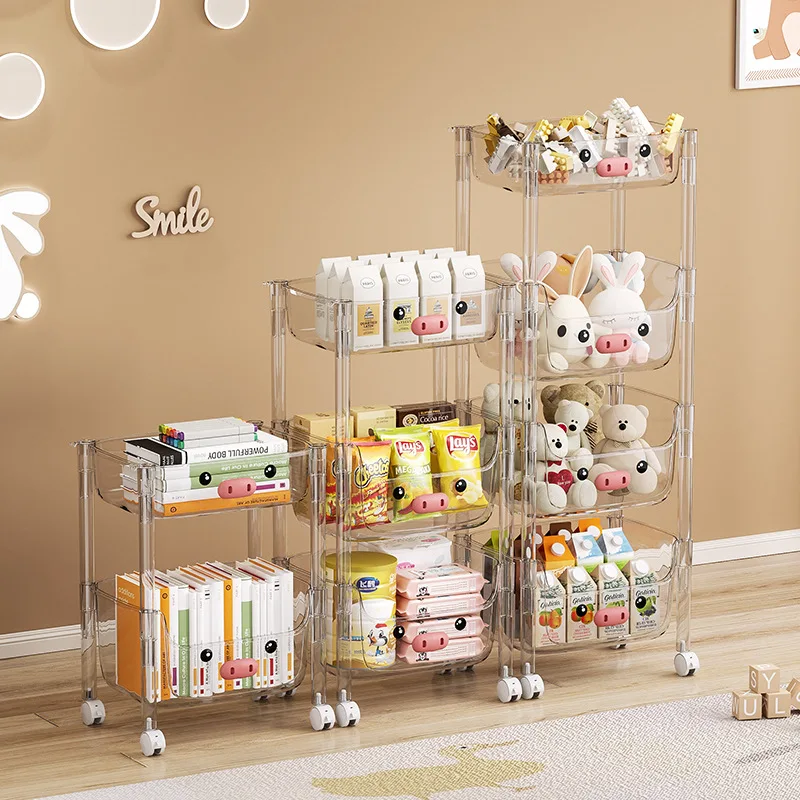 

Cute Clear Trolley Rack Home Living Room U-Style Snacks Toys Books Storage Rack Kitchen Seasoning Bottle Clutter Organizer