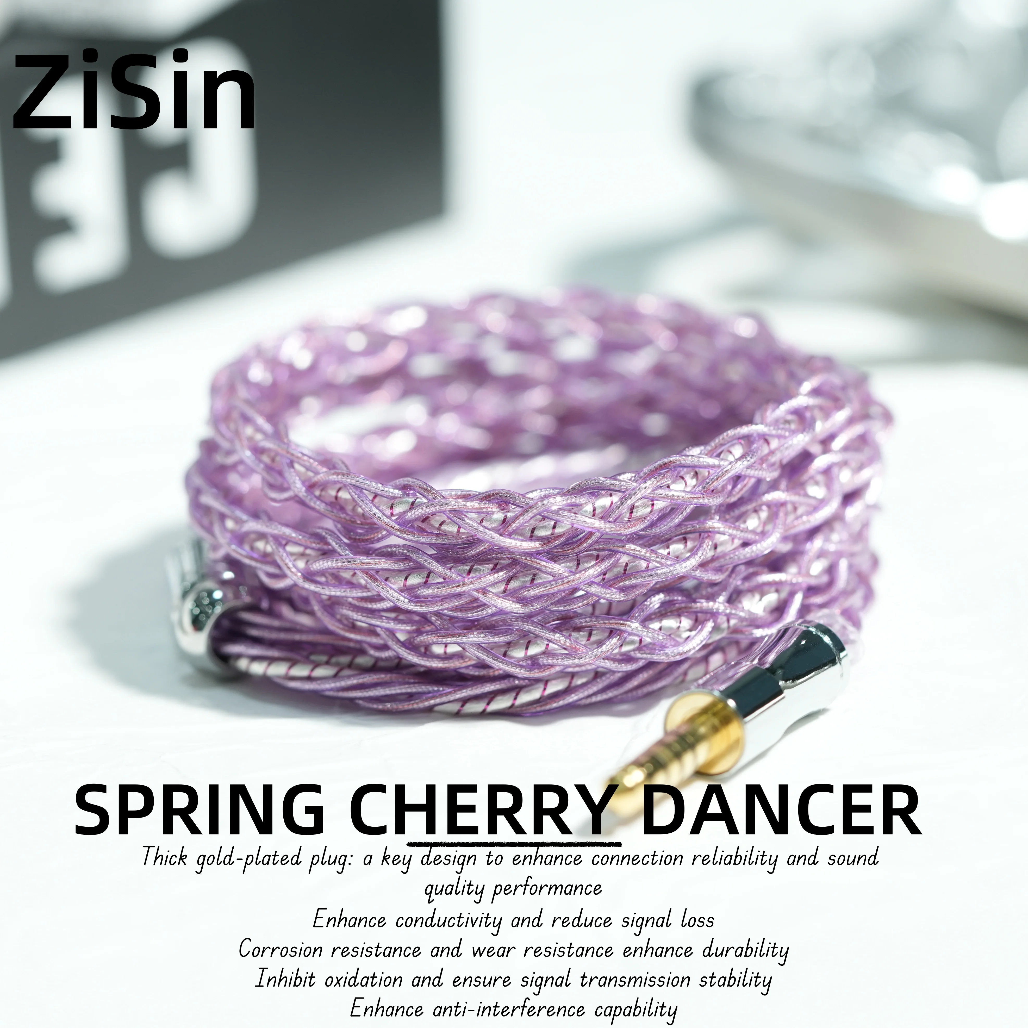 

ZiSin-317 8-Core Purple in ear HIFI earphone upgrade cable 3.5/2.5/4.4mm MMCX/IE9000.78 2Pin Suitable for MK4 QKZ AKG
