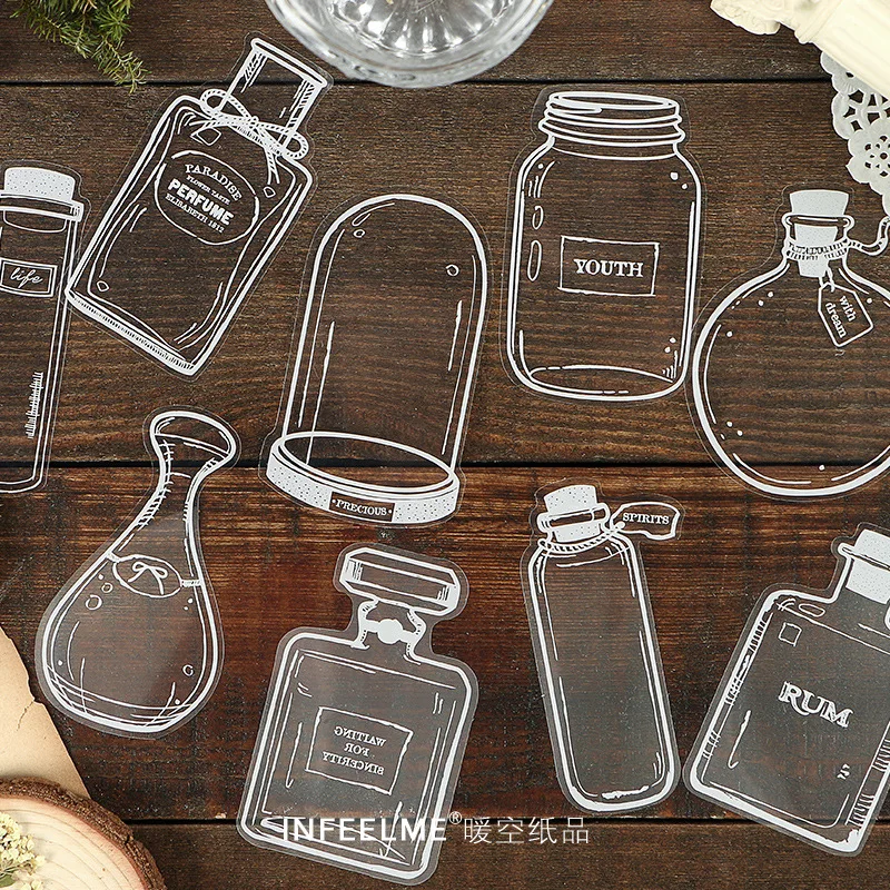 30 Blatt transparente Aufkleber in Glasflaschenform, klare Aufkleber zur Dekoration von Gläsern und Vasen für Scrapbook, Tagebuch, DIY, Handwerk, Kartenalbum