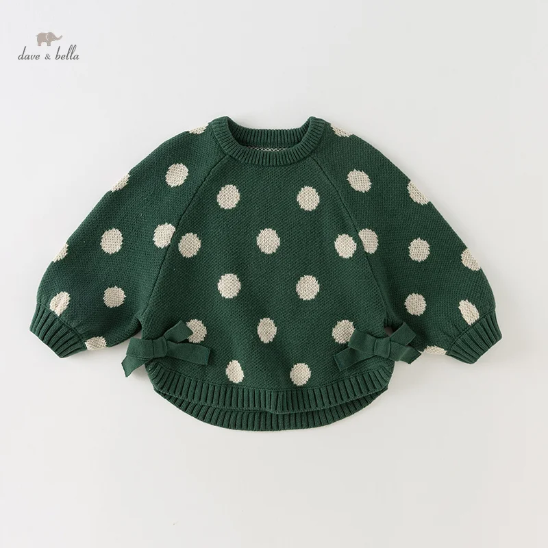 

Dave Bella New Baby Winter Pullover Tops Children Girls Pullovers Kids Green White Polka Dot Sweaters DB4237628