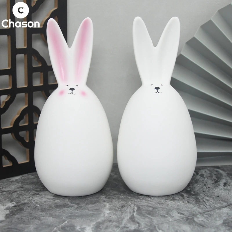 Cute Ceramics Rabbit Figurines Kawaii Hare Bunny Garden House Animal Ornaments Easter Home Room Decoration Hand Painting Embryo