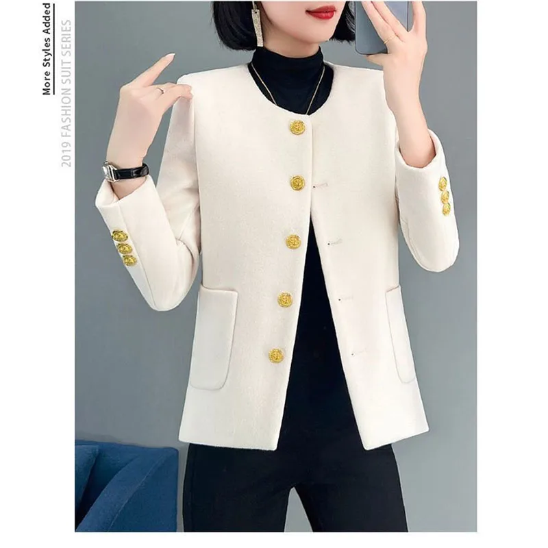 معطف صوفي صغير برائحة الإناث 2025 ربيع الخريف الكورية سترة جديدة المرأة النمط الغربي موضة أبلى الجولة الرقبة ملابس خارجية #6