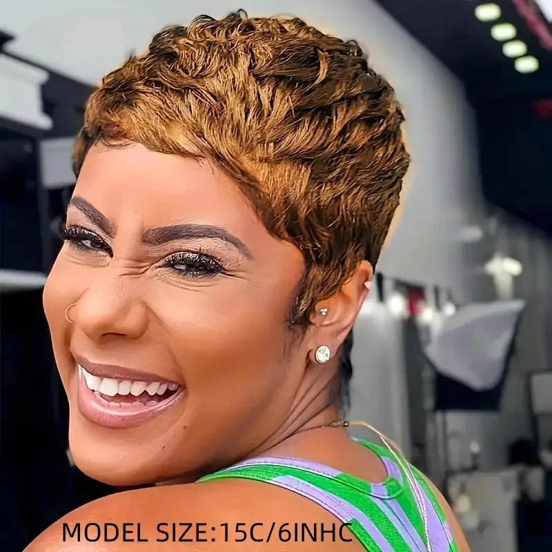باروكات شعر بشري بقص عابث للنساء، باروكات قصيرة مستقيمة بطبقات 30 لونًا مع شعر مستعار مصنوع آليًا