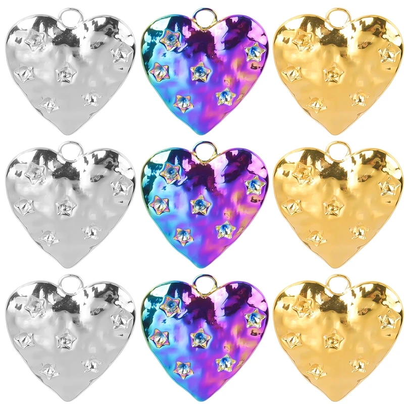 5pcs Cute Heart Star Charms for Jewelry Making Supplies Stainless Steel DIY Handmade Creative Crystal Star Pendant Accessories