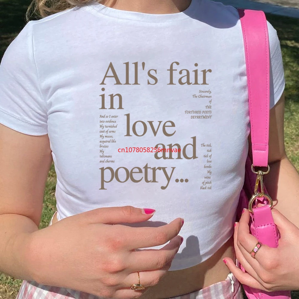 All\'s Fair in Love and Poetry Graphic Baby Tee Ttpd Shirt Aesthetic The Tortured Poets Departme Baby Tee Summer Y2k Crop Top