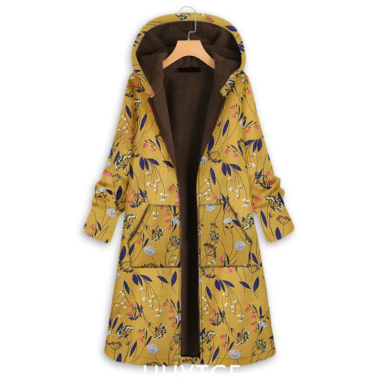 UHYTGF Parker Women Coat Print Mid-Length Autumn Winter Cotton Jacket Female Hooded Casual Warm Ladies 5XL Big Size Outewear 107