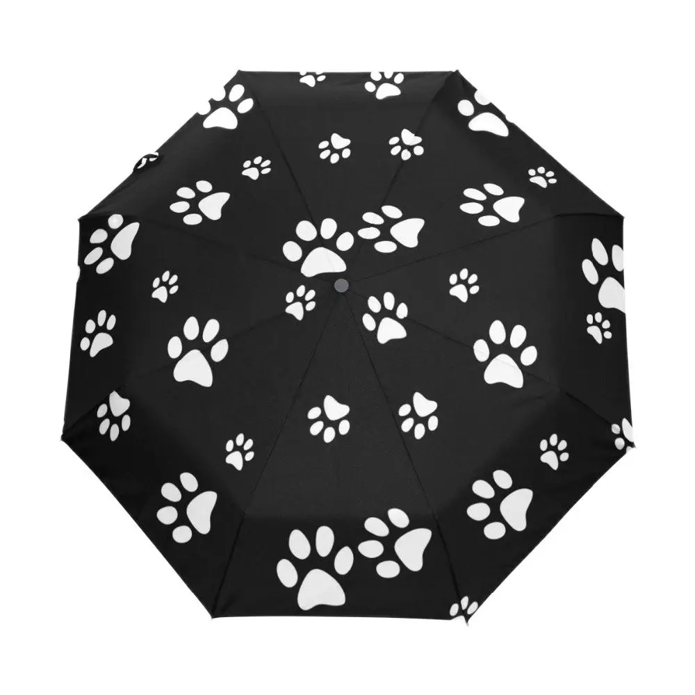 Folding Umbrella White Paw Print Custom Foldable Rain Wind Resistant Windproof Travel For Dog Lovers