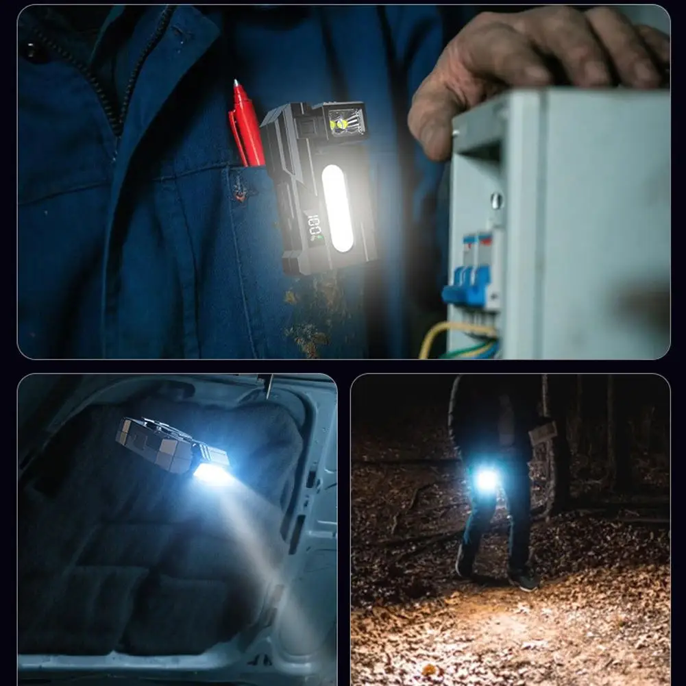 Portable LED Flashlight Outdoor Light High Brightness MINI USB Rechargeable Strong Side Light COB Keychain Warning Light