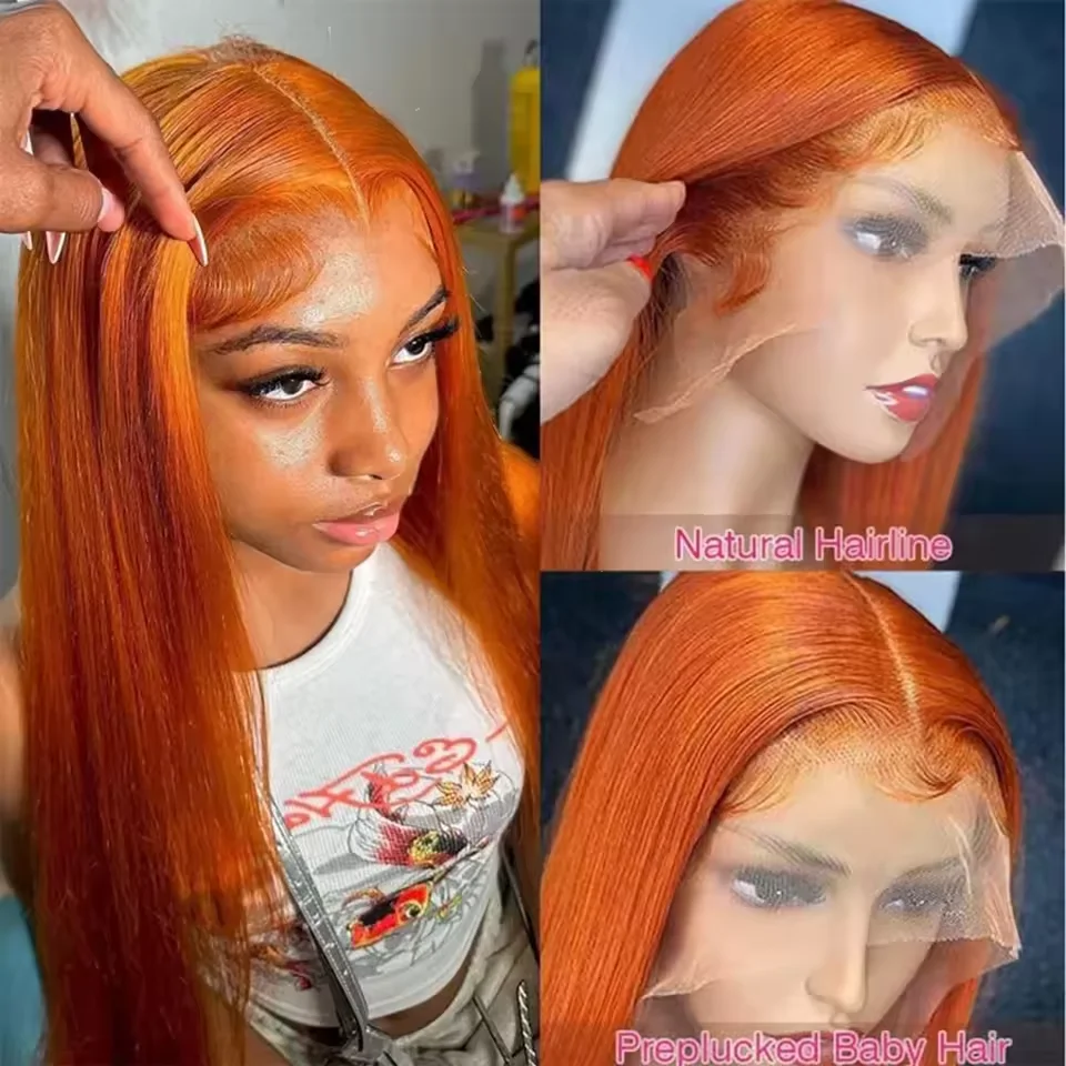 

13x4 13x6 Lace Frontal Wig 350 Colored 30Inch 250Density Orange Ginger Lace Front Wigs Human Hair Straight Pre Plucked for Women