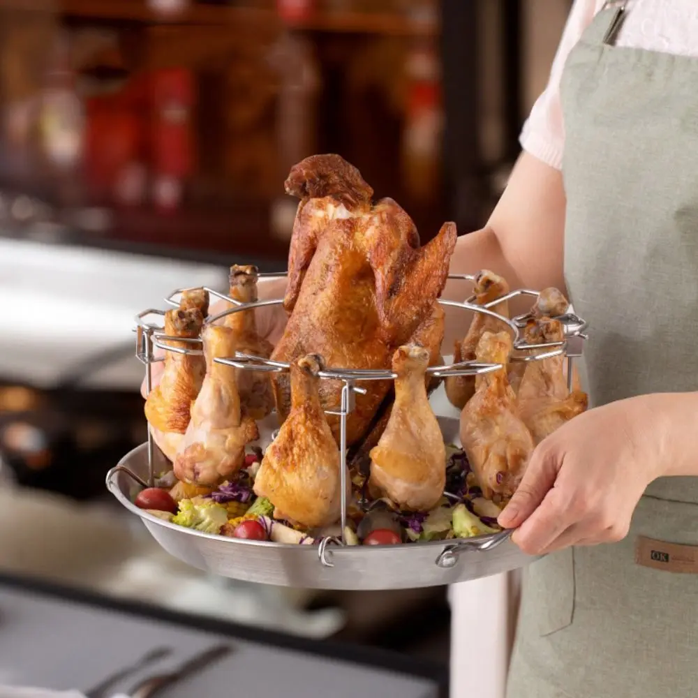 

Versatile Chicken Drumstick Stand with Drip Tray Foldable Chicken Leg Grilling Rack Stainless Steel Heat Resistant