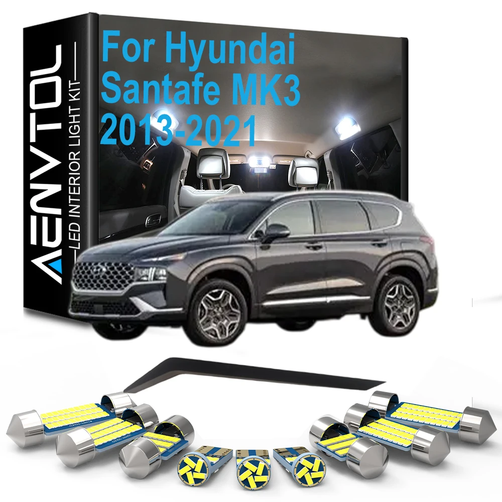 9Pcs Indoor Lamp For Hyundai Santafe Santa Fe DM MK3 3 III 2013 2014 2015- 2018 2019 2020 2021 LED Bulb Interior Light Kit