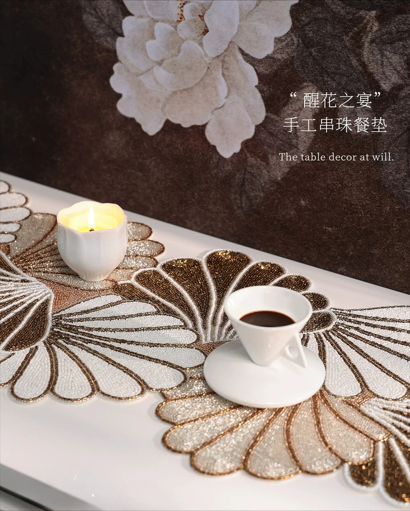 Luxury Handmade Beaded Placemat, Premium Art Heat Resistant Table Mat for Dining Living Room Household Table Decor Gift