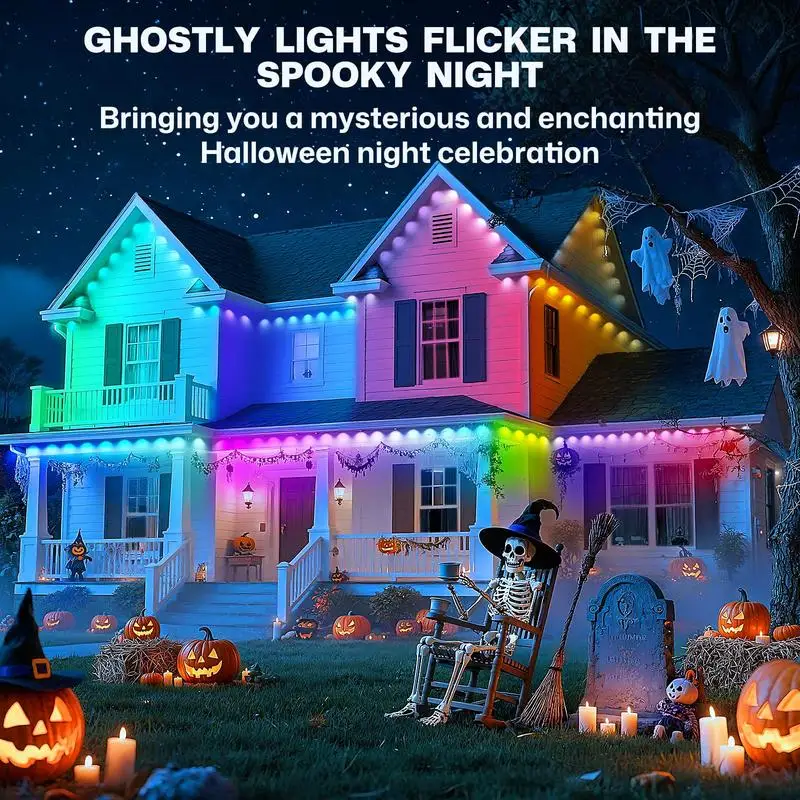 Permanent Outdoor Lights 100ft/30M with 60 LEDs RGBIC Smart Eaves Light IP67 Waterproof for house Christmas Decorations