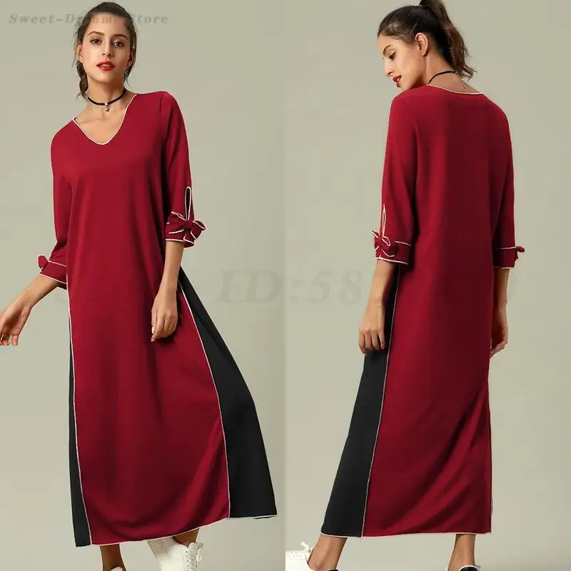 

Long Nightdress Middle Eastern Sleepwear Home Dressing Gown Female Sexy V-Neck Nightgown Simple Casual Nightwear Lounge Wear