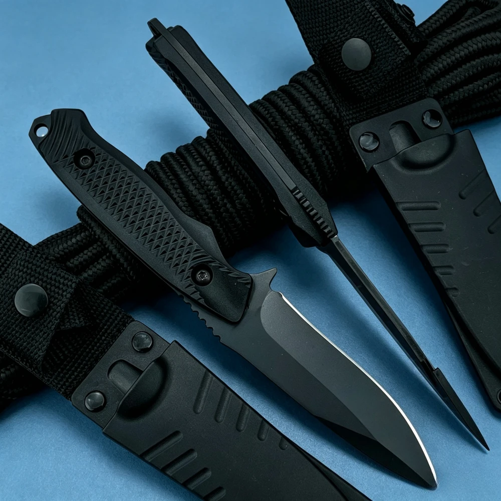 2 Style Fixed Blade Knife Black Non-slip Handle Hunting Knives with Sheath Outdoor Camping EDC Cutting Tool