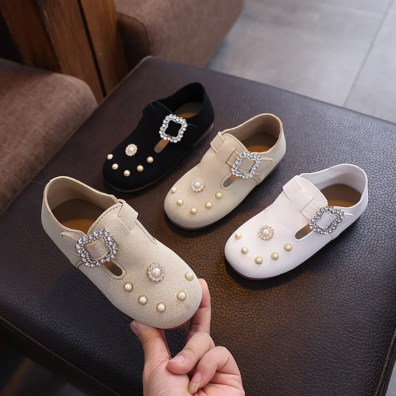 

Girls Flat Shoes Princess Style Chic Kids Leather Shoes Casual Hook&loop 2025 New Fashion Children Dance Performance Shoes Soft