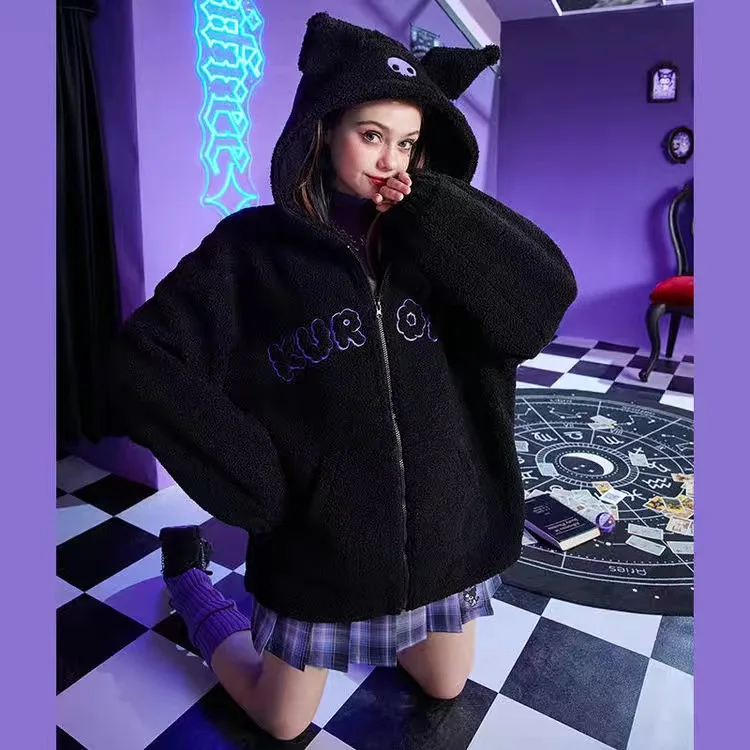 Autumn black goth Coat Zip Up Hooded woman Sweatshirts Streetwear Long Sleeve Loose Vintage Jackets Coats hoodies women kpop