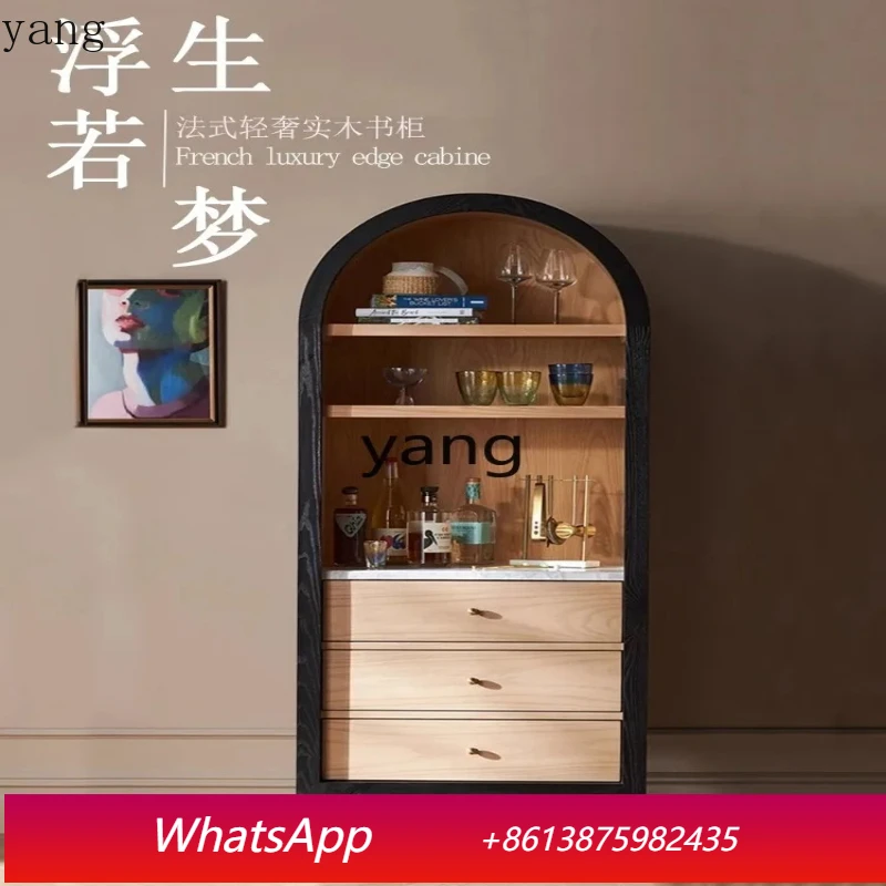 LH   French light luxury solid wood arched bookcase guest restaurant open display case retro wine cabinet