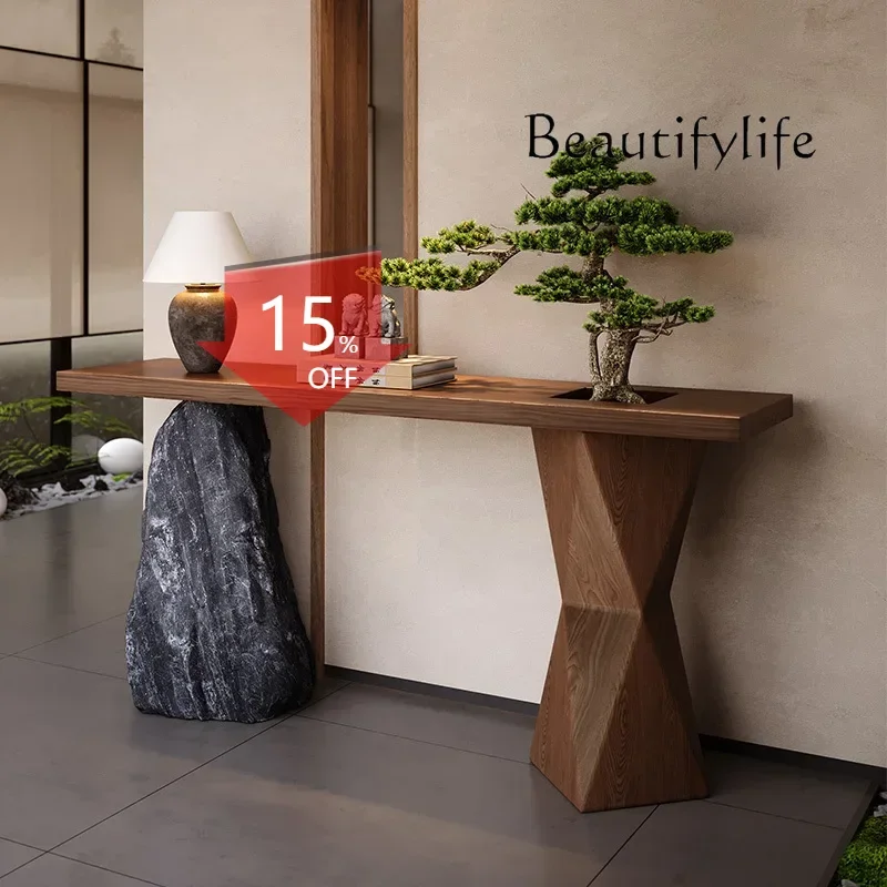 D29 Medieval Style Solid Wood Entrance Table Against The Wall End View Table Living Room B & B Hotel Corridor Creativity