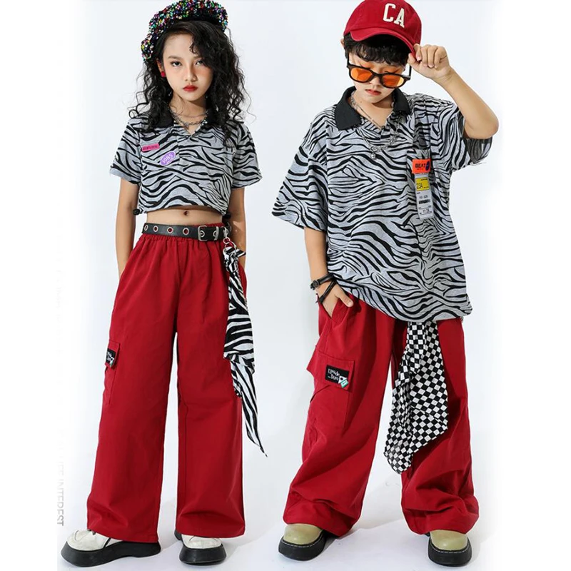 Kids Teenage Hip Hop Clothing Concert Outfits Crop Tops T Shirt Streetwear Cargo Pants For Girl Boys Jazz Dance Costume Clothes