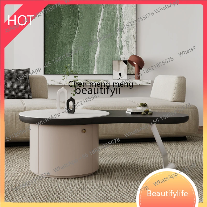 

z1q Stone Plate Coffee Table Small Apartment High-Grade Stainless Steel Living Room Snail Tea Table French Style