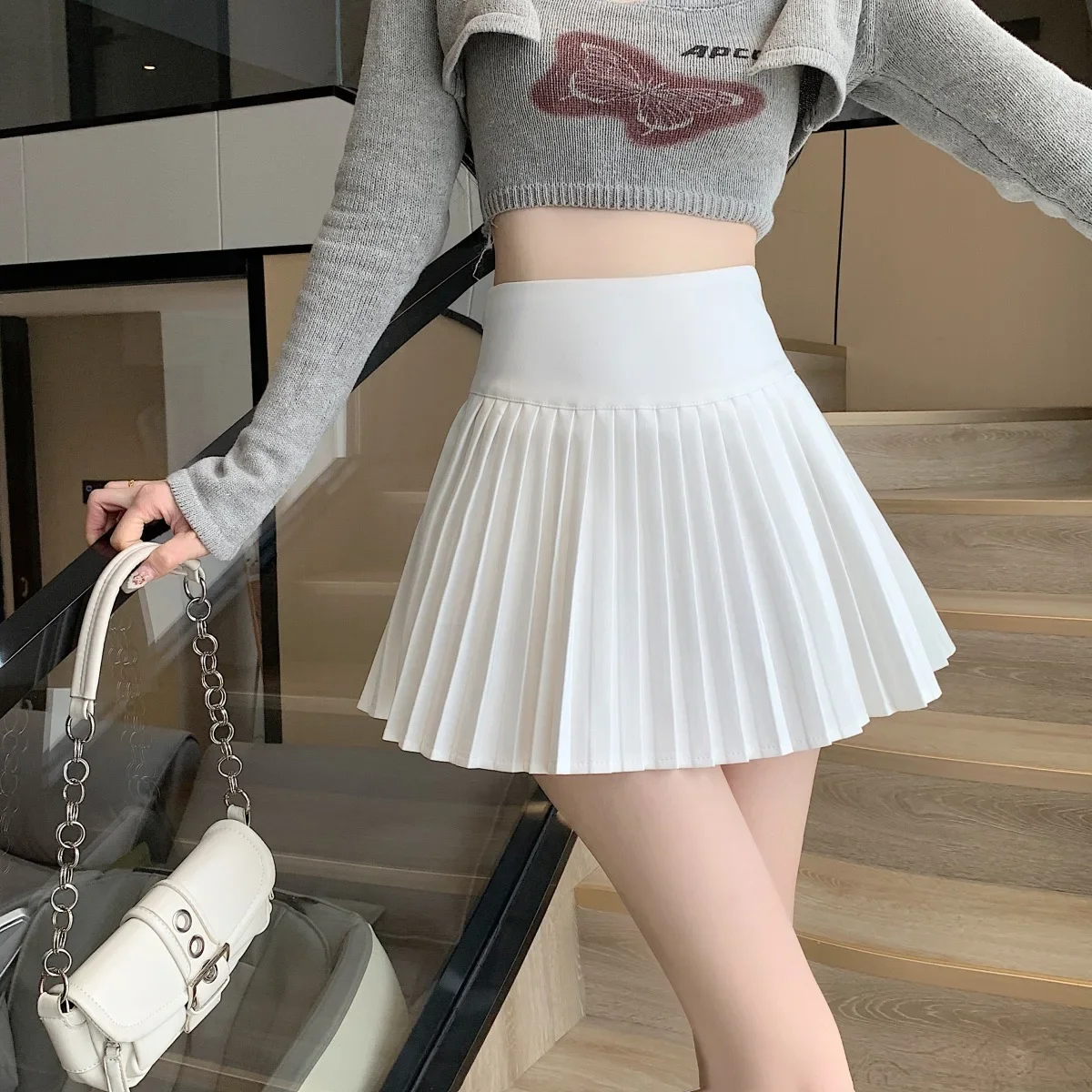 

Simplicity Sweet Solid Color High Waist Mini Skirts Skinny Pleated Thin Summer Fashion Casual Young Style Women's Clothing L431