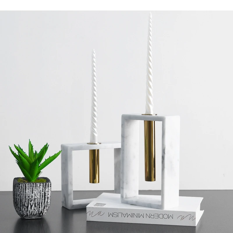 Metal Vase Geometric Marble Frame Candlestick Candelabrum Flower Table Craft Terrarium Home Decoration Accessories