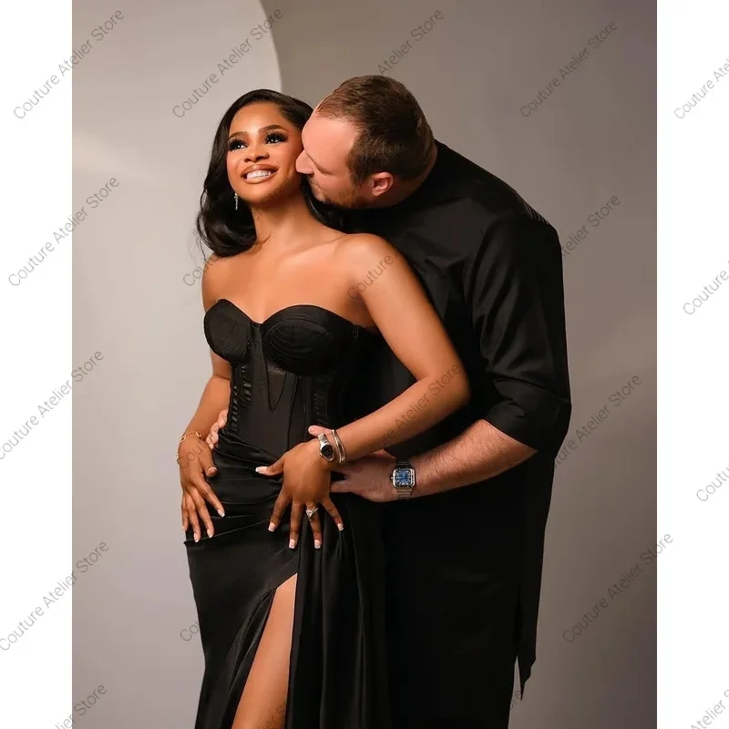 Vestidos de fiesta formales largos para niñas negras, vestido Sexy de tafetán con volantes y aberturas, vestido de cumpleaños Aso Ebi, ropa africana personalizada para invitados de boda