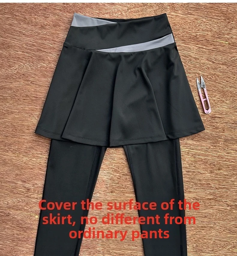 Faux pantalon de Fitness deux pièces pour femmes, avec jupe, fermeture éclair, entrejambe ouvert, rencontres en plein air, sans sexe, pratique