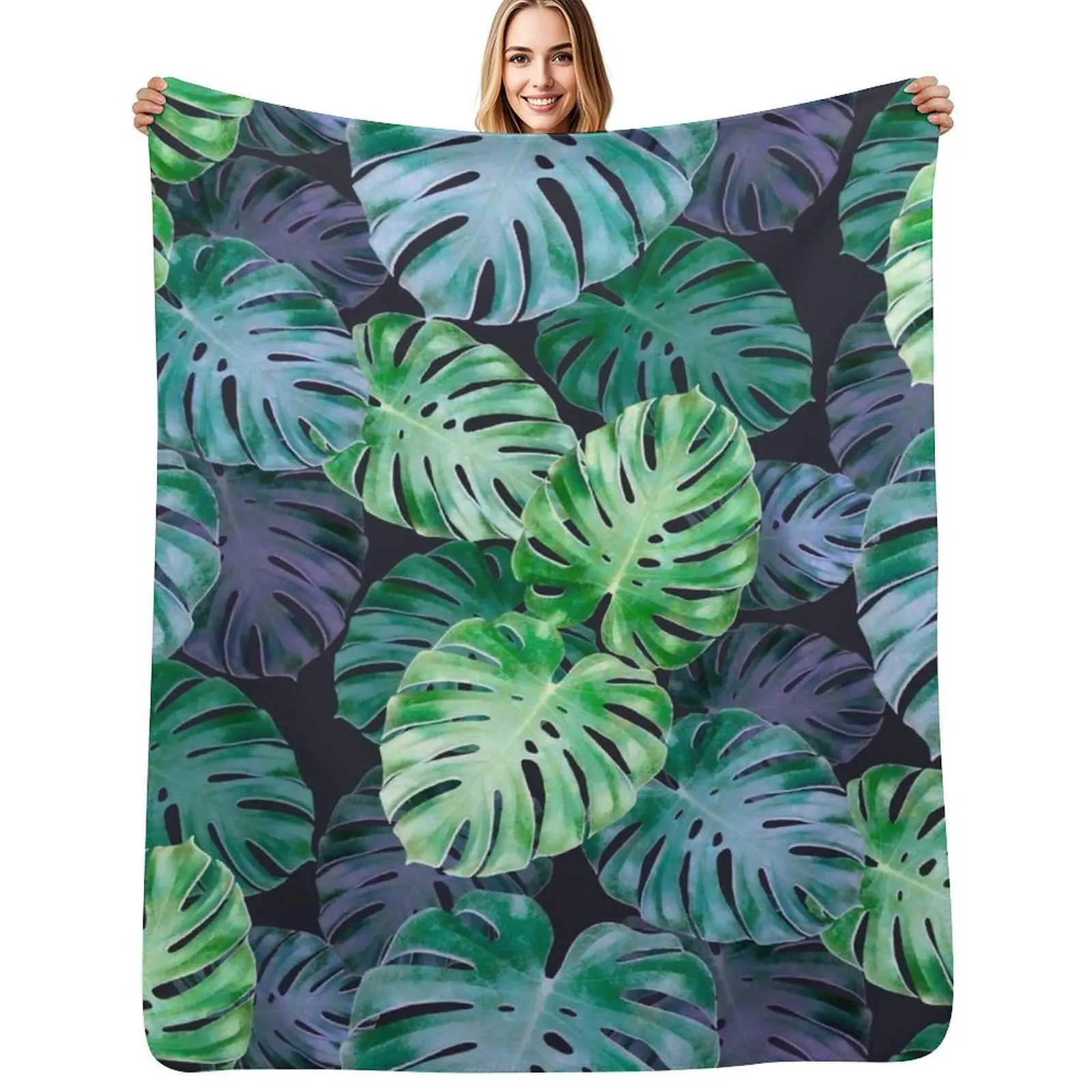 

Tropical Monstera Leaves Throw Blanket Luxurious Soft Fuzzy Blanket for Sofa Bed