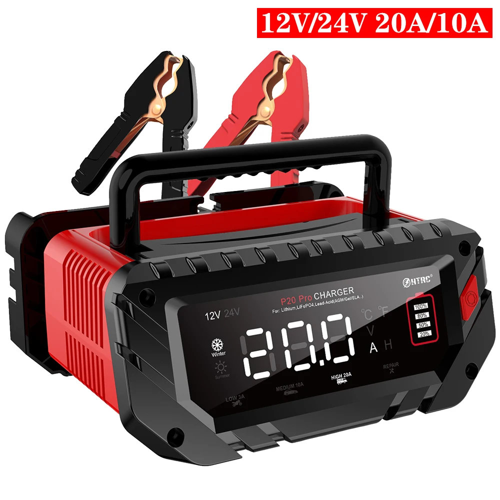 

LiFePO4 Charger for Car Motorcycle 30A 6V/12V/24V Intelligent Car Battery Charger for Lithium AGM GEL Lead-Acid Battery Charger