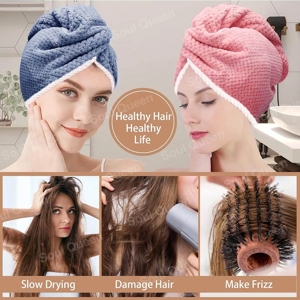 Absorberende Microfiber Haarhanddoek, Microfiber Haar Handdoek Wrap, Sneldrogende Handdoek Anti Kroezen, Microfiber Haar Handdoek Voor Meisje (2 Stuks)