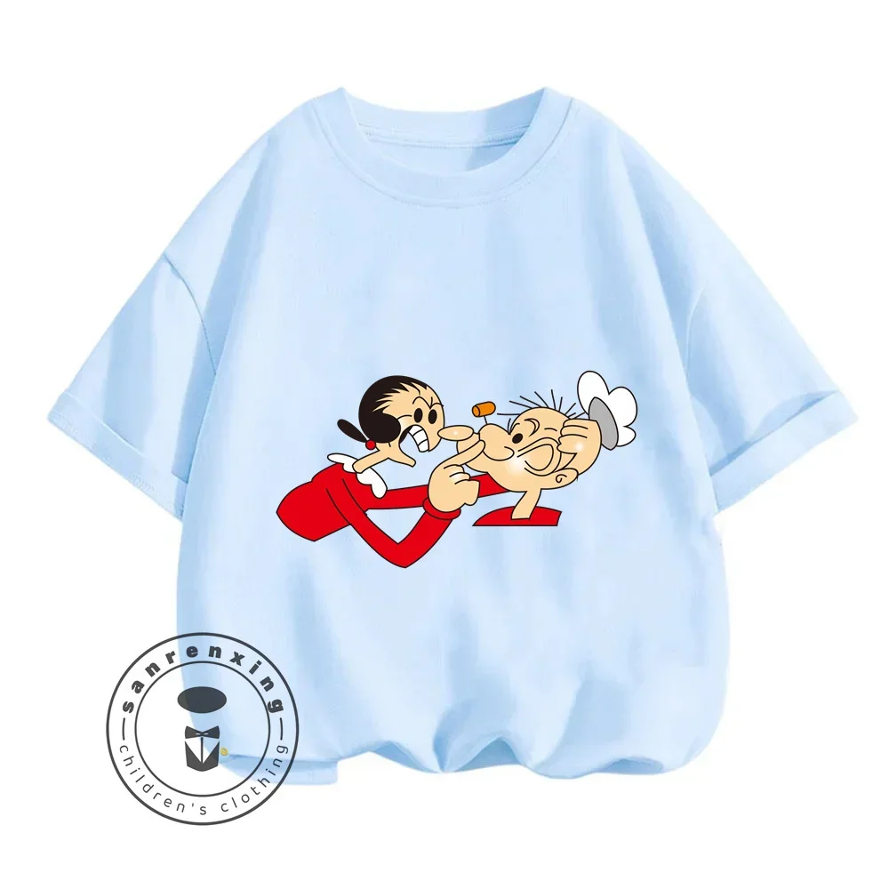 Adventure-Ready Popeye the Sailor Cartoon T-Shirts Solid Colors for Easy Mix Match Ideal for Energetic Kids Made with Love Care