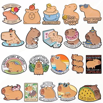 Koffie Capybara Computer Pistool Vogel Burger Donut Cake Capybara Metalen Badge Punk Broche Sieraden Leuke Capybara Pin Worden Gelukkig Bad
