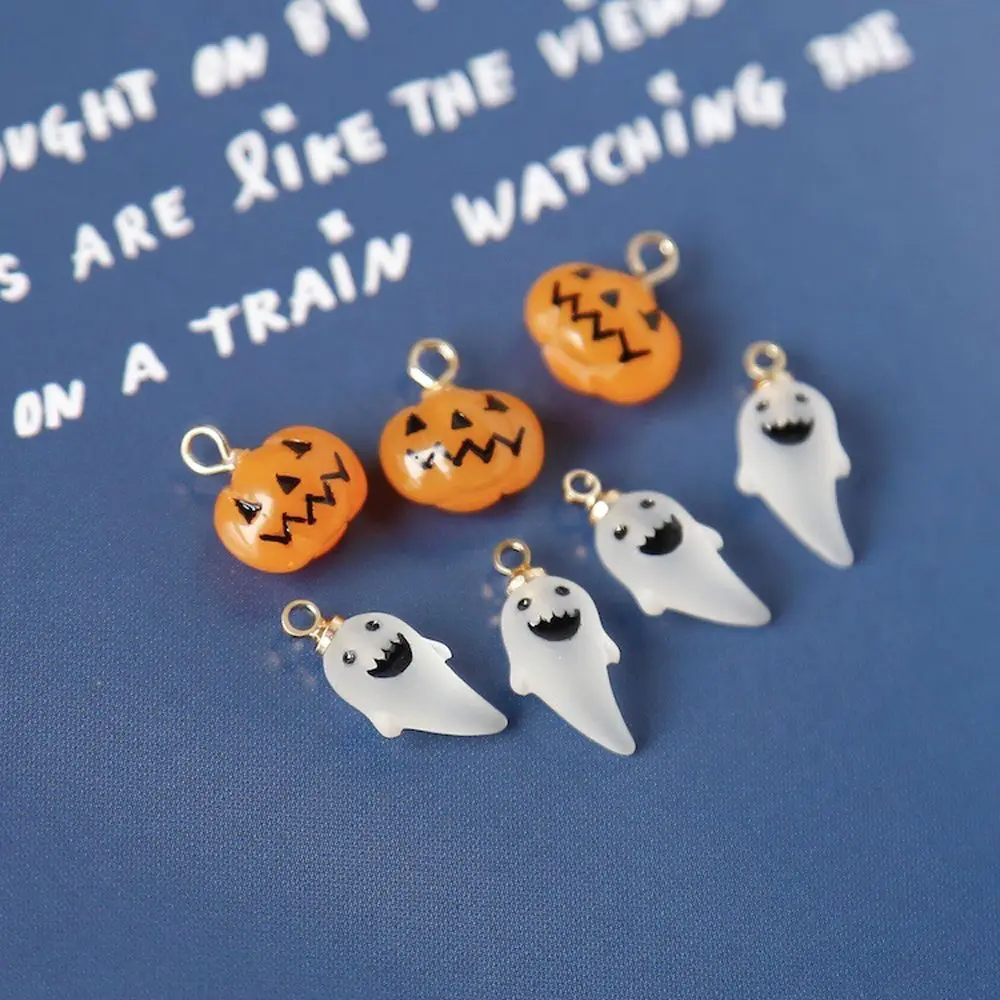 Halloween New Kawaii Pumpkin Ghost Resin Pendant Handmade DIY Jewelry Making Material for Necklace Bracelet Keychain Earrings