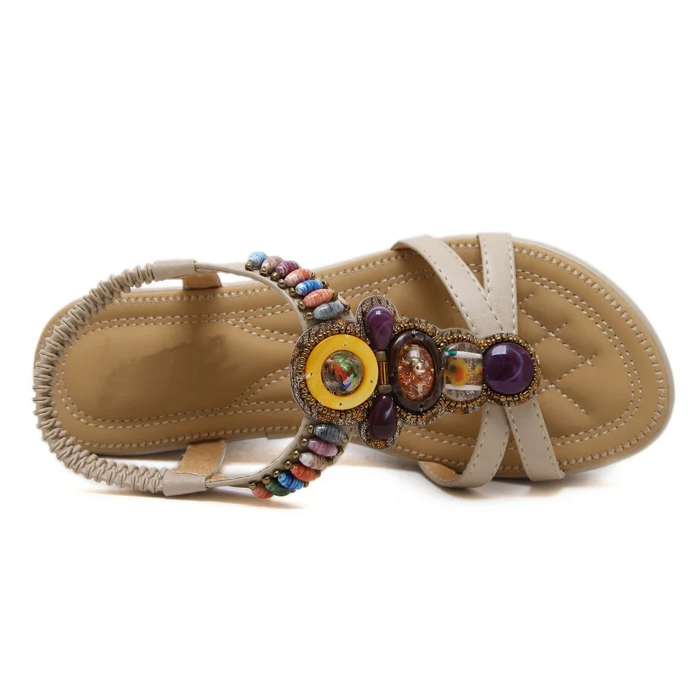 YAERNI Summer Women Wedge Gladiator sandals Shoes Women Bohemia String bead Beach Open toe Platforms Flat Sandals 35-42