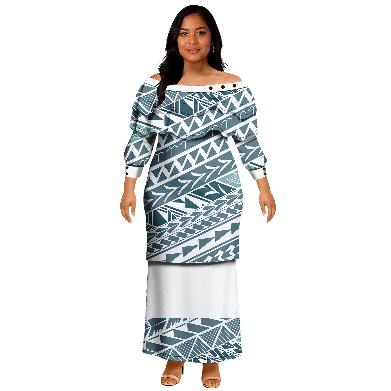 เกาะสไตล์ 2 ชิ้นชุดชุดยาวผู้หญิง Maxi Casual Samoa Tribal พิมพ์ Puletasi ผู้หญิงสุภาพสตรีฤดูร้อนผู้หญิงชุด