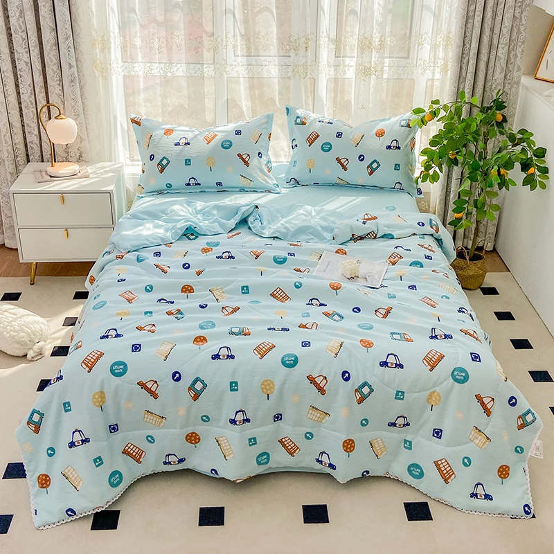 Cartoon Car Tree Kids Comforter Set Buses Toy Bedding Set Lovely Truck Boys Bedroom Polyester Quilt Set 3 Pcs with 2 Pillowcases