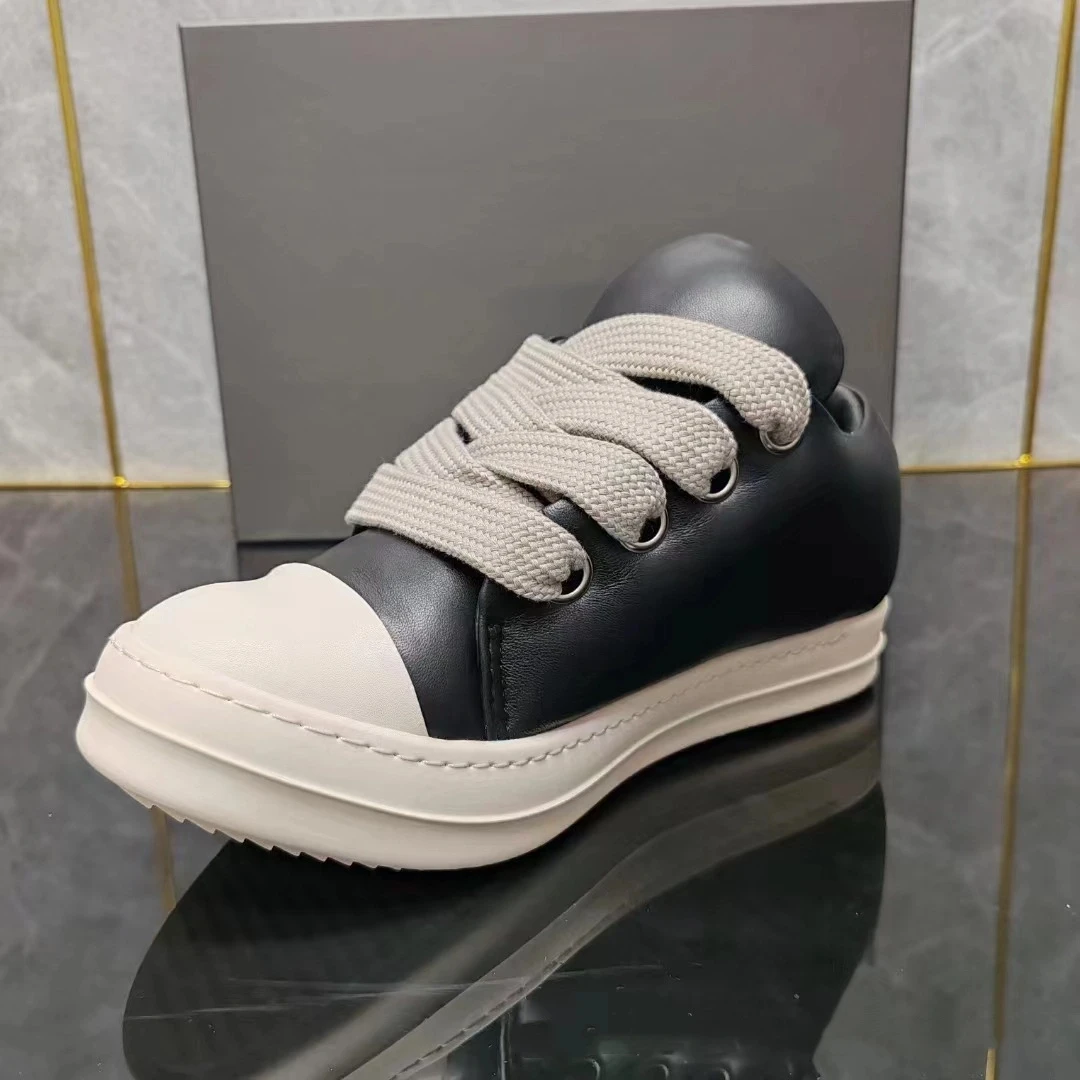 2025SS High Street Fashion أحذية رياضية سوداء غير رسمية للرجال والنساء أحذية واسعة من الجلد الطبيعي