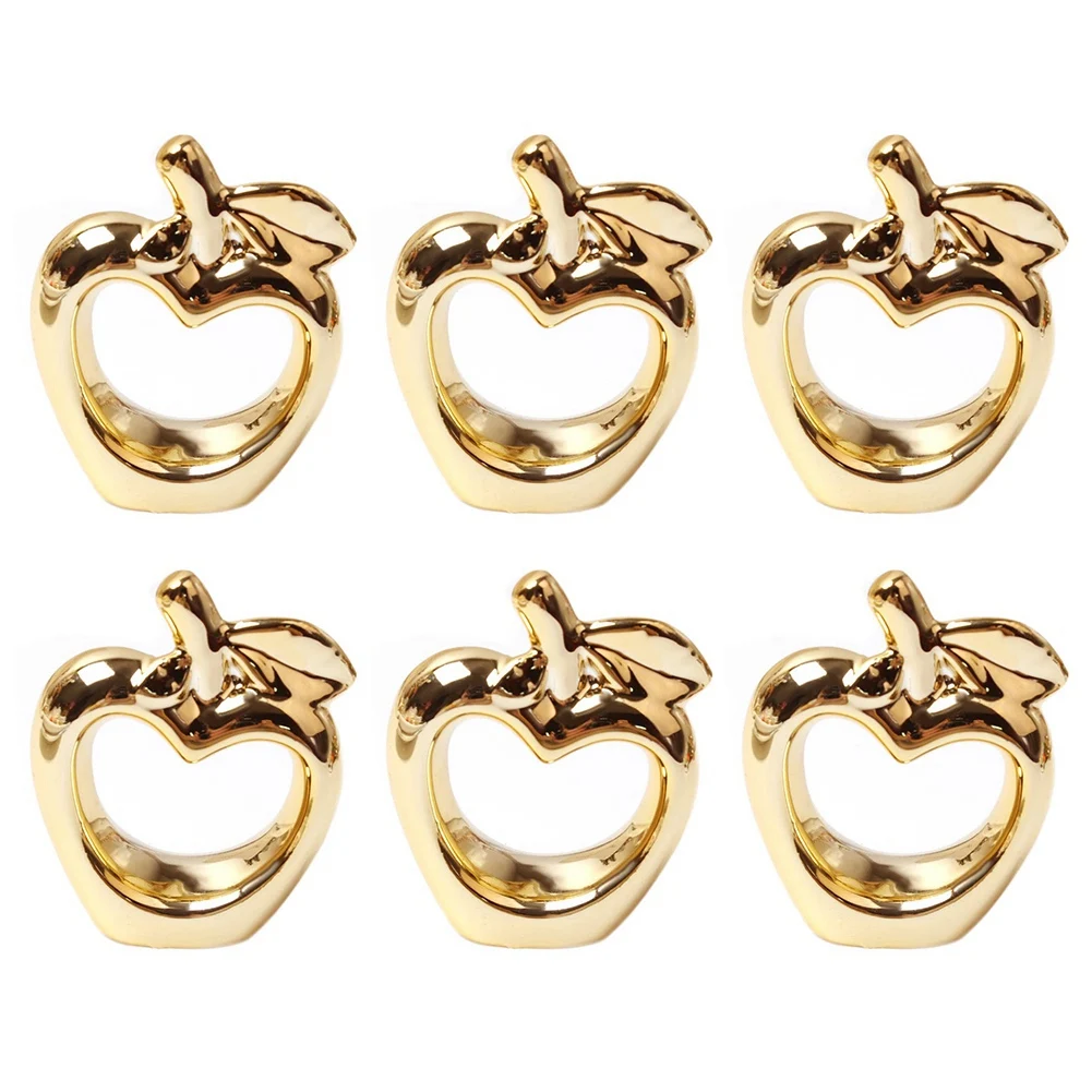 6Pcs Apple Napkin Rings, Metal Plated Apple Vintage Napkin Ring Buckle Holder for Dining Table Decoration,(Gold)