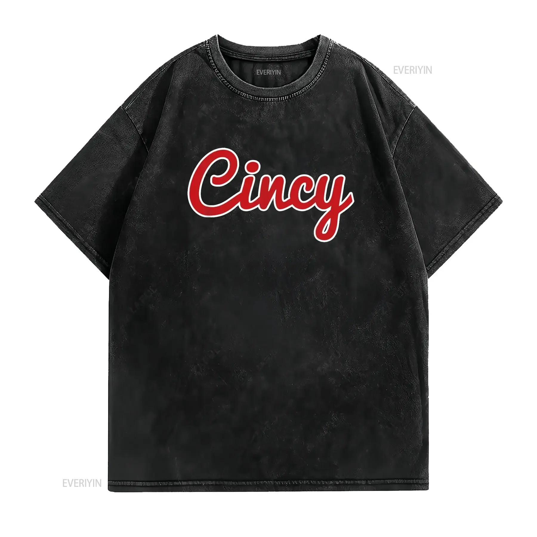 Cincinnati Ohio Classic Red Script Cincy City T Shirt vintage Washed Casual Stylish Versatile fashion Stretched Slightly