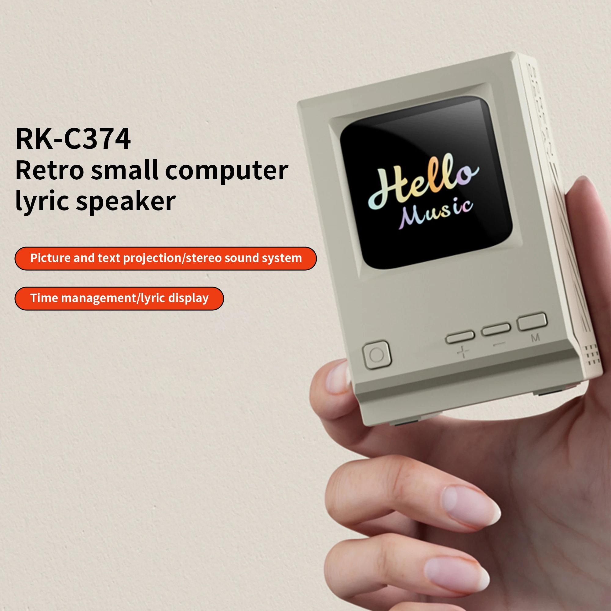 Retro Maclock Macintosh Bluetooth Speaker with Dynamic Lyrics Sync Display Alarm Clock and DIY Image Projection Functionality - view 3