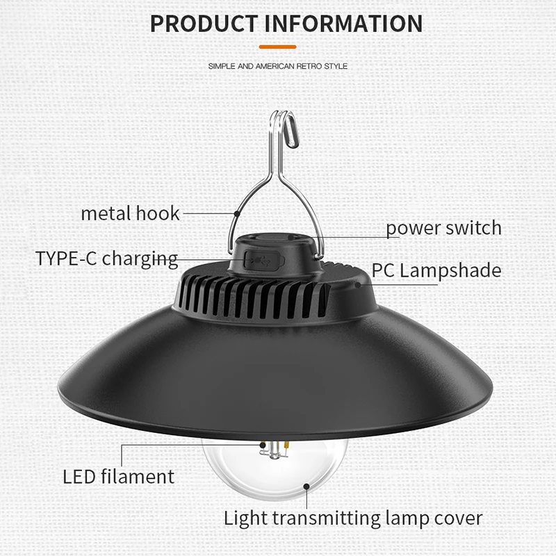 Lanterne Led Portable avec chargeur USB magnétique, 2 Modes d'éclairage, éclairage d'extérieur, pour Camping, tente, fournitures de Camping