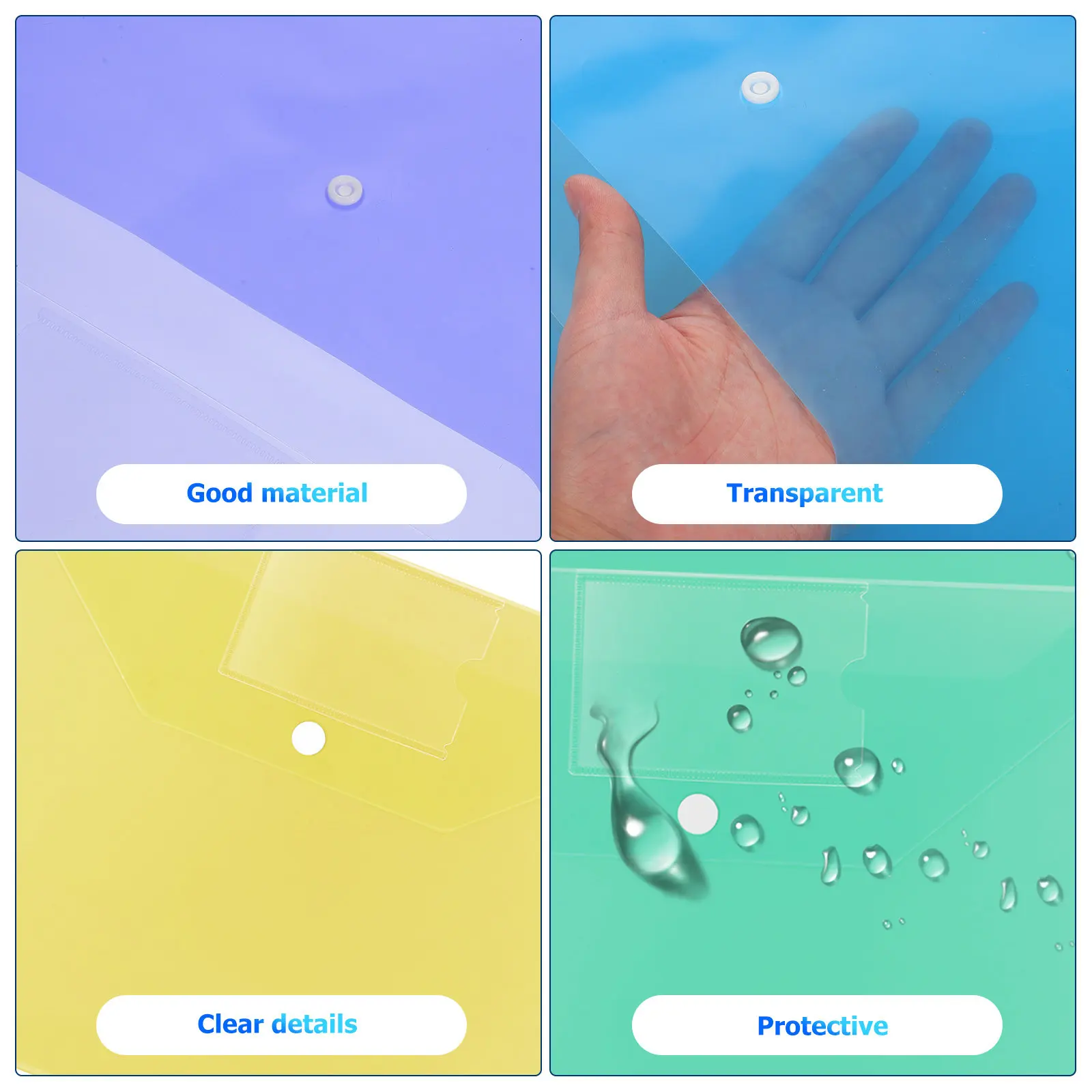 20Pcs File Envelopes Plastic Document Organizers with Button Closure Label Pockets Water Resistant Tear Resistant Assorted