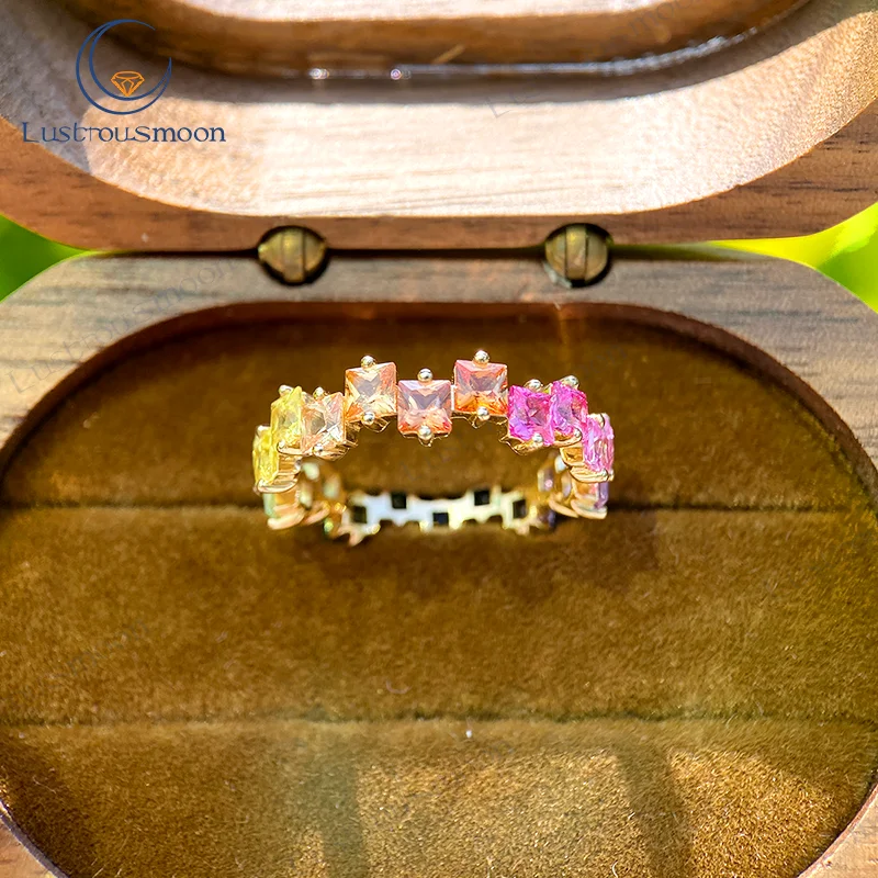

Rings Jewelry Lab Grown Gemstone Prismatic Rainbow Color Small Stone 9K Gold Gift for Woman Lady Band Ring Engagement Wedding